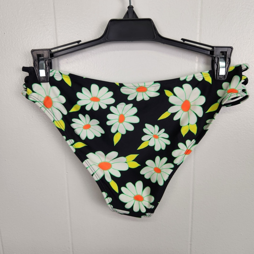 Salt + Cove Floral Bikini Bottom M Black Daisy Strappy Sides Swim NWT - Picture 3 of 5
